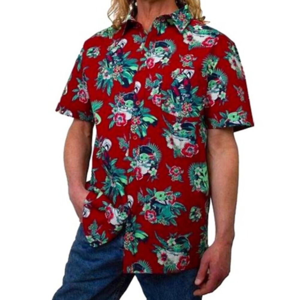 Star Wars Mandalorian & Grogu Hawaiian Shirt, Red, XXL